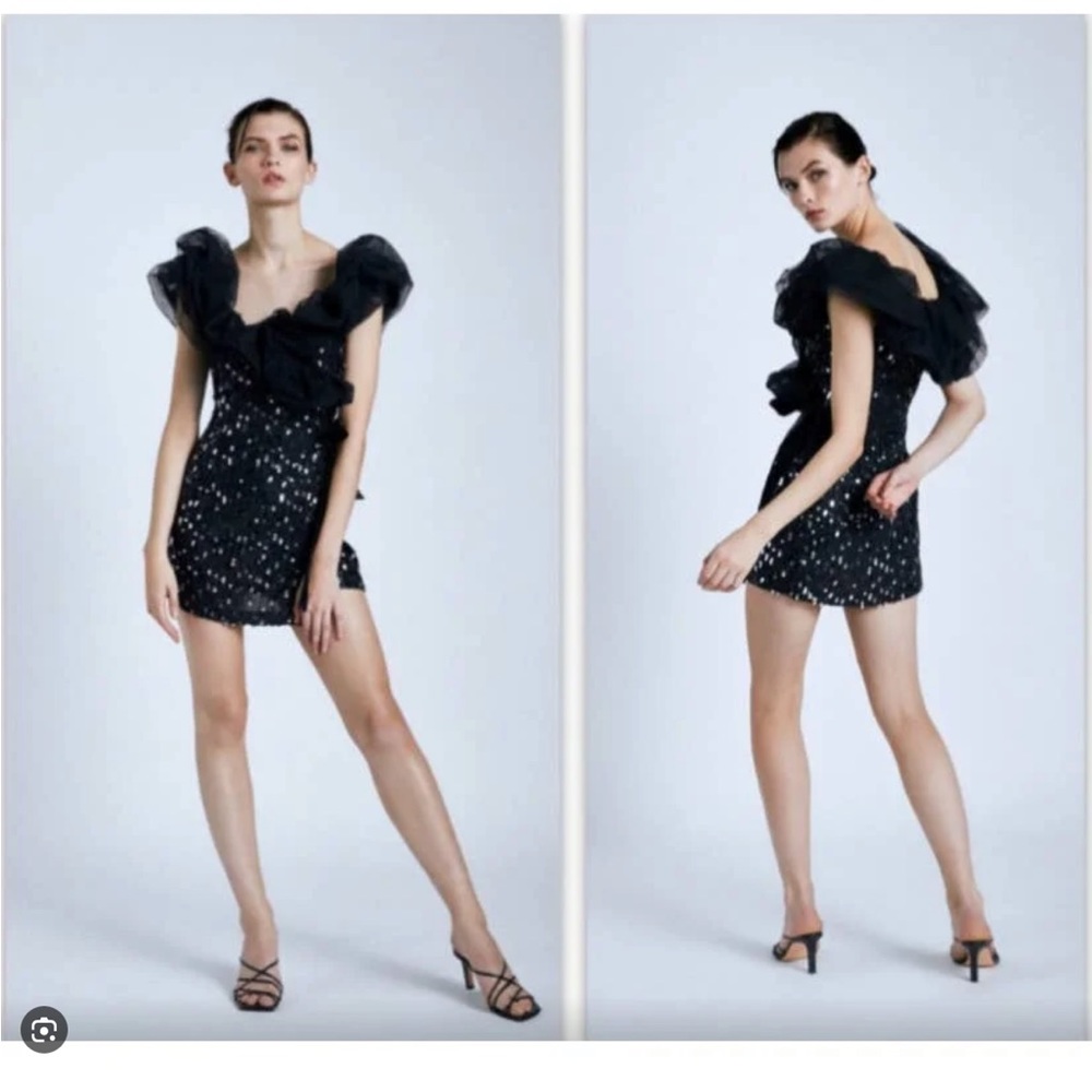 Zara Black Sequin Tulle Cocktail Dress - NWT Sz S